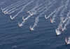 Cross channel windsurfers. 