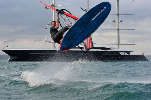 Scotty jumps towards the camera on his Starboard / Severne gear.