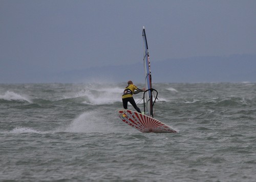 Kieran Roan doing a Vulcan at West Wittering